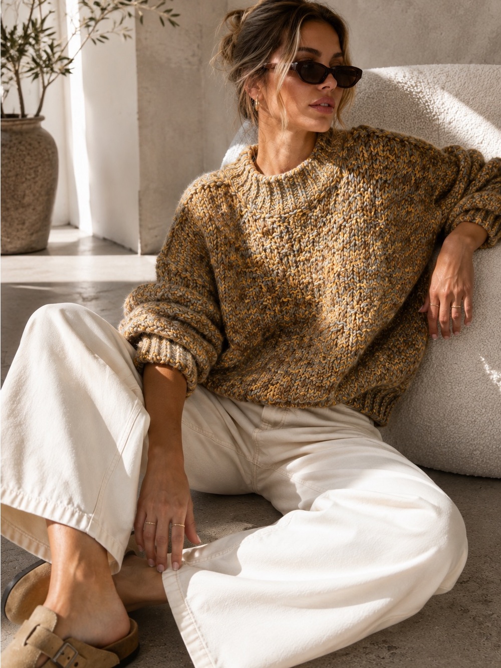 Altar’d State Marled Chunky Knit Sweater Orange Brown Gray XS NWT